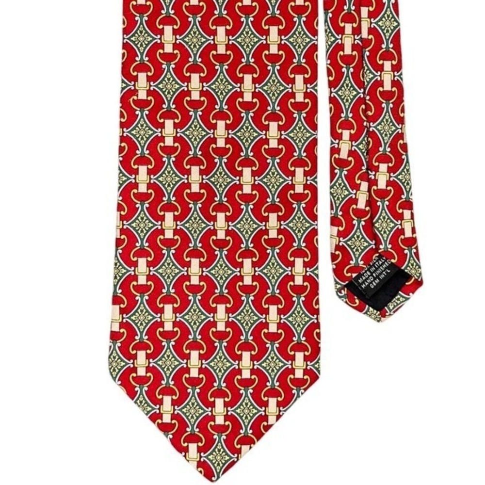 Paolo Gucci Silk Tie Mens Vintage Made In Italy Red‎ Equestrian Chain Pattern